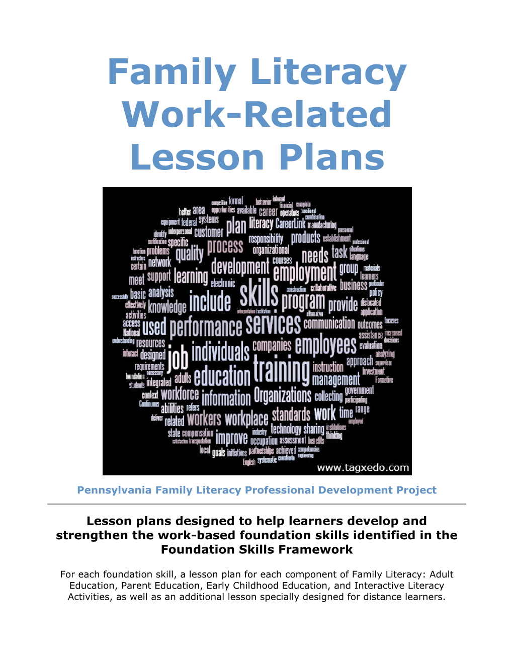 Family Literacy Work-Related Lesson Plans