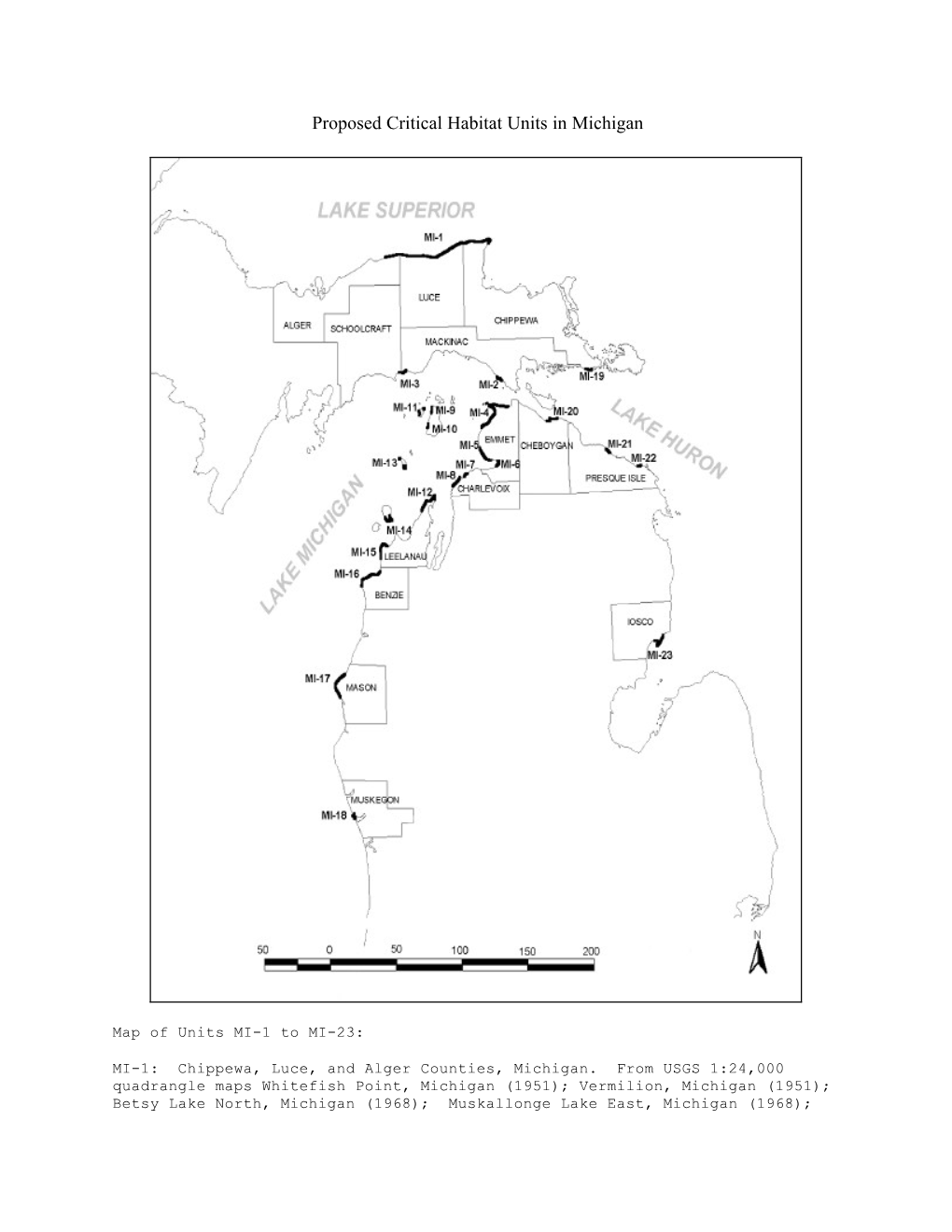 Proposed Critical Habitat Units in Michigan