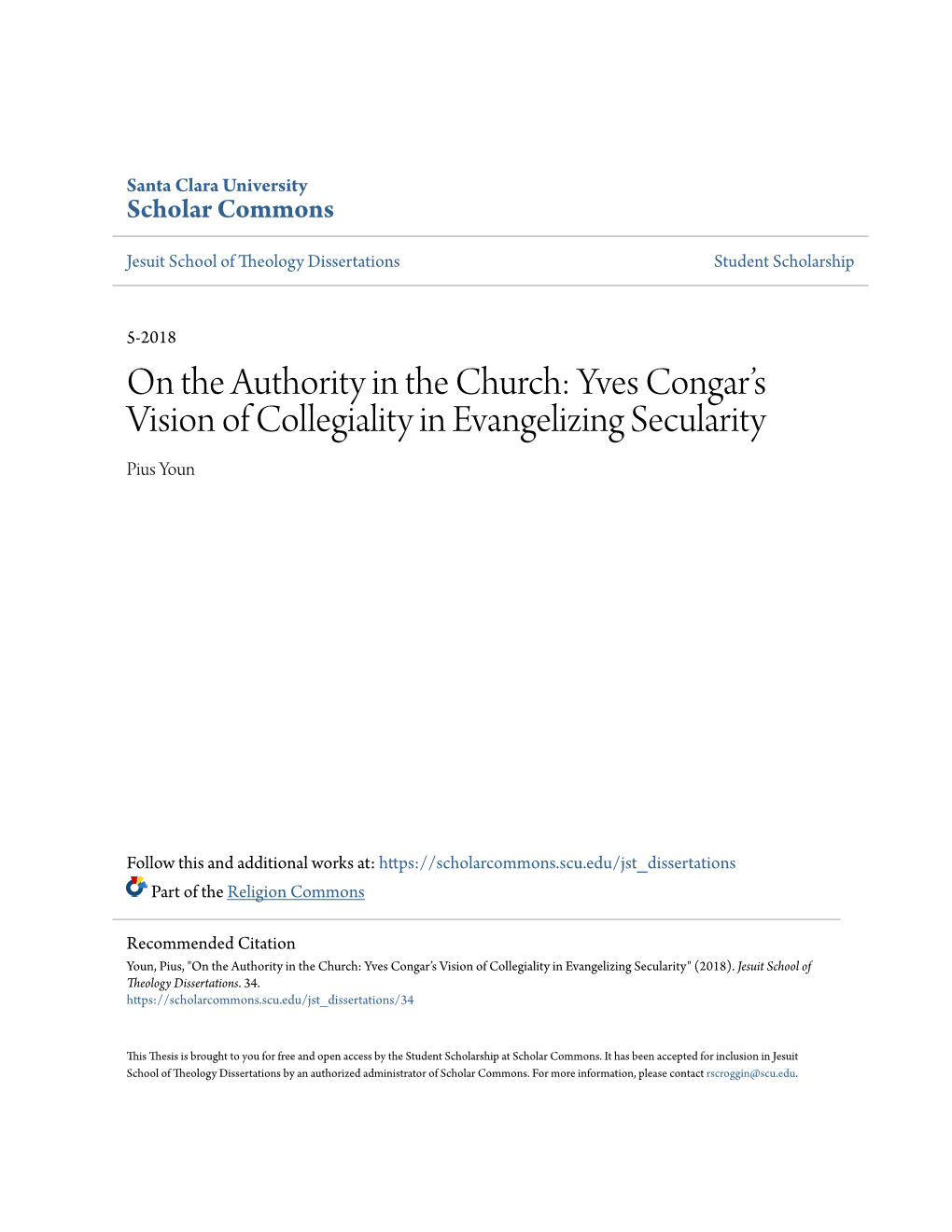 On the Authority in the Church: Yves Congarâ•Žs Vision of Collegiality In