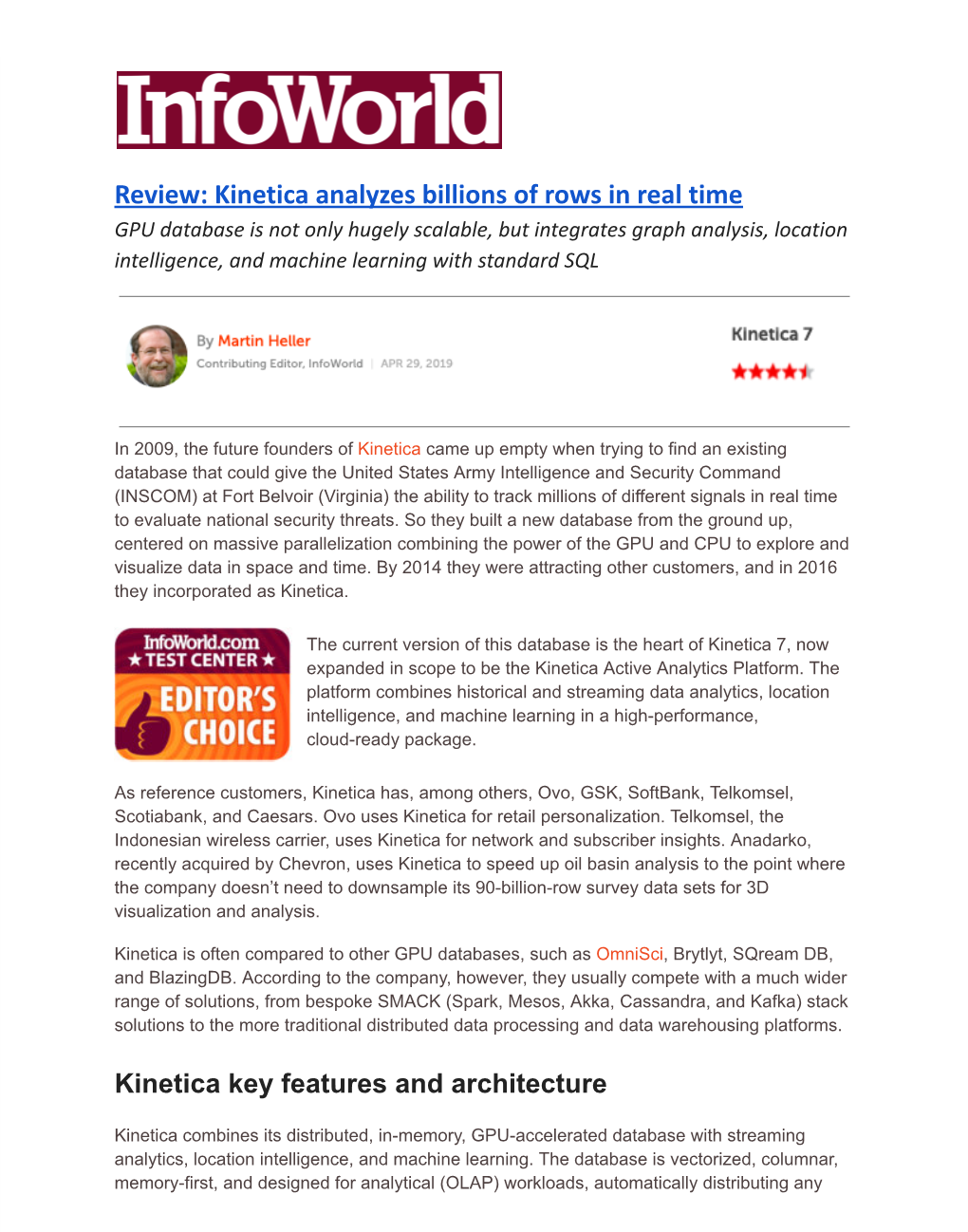 The Infoworld Review of Kinetica