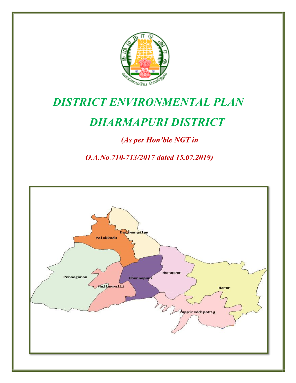 DISTRICT ENVIRONMENTAL PLAN DHARMAPURI DISTRICT (As Per Hon’Ble NGT In