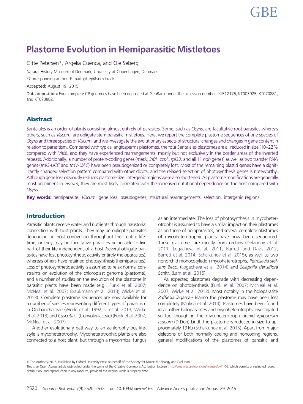 Plastome Evolution in Hemiparasitic Mistletoes