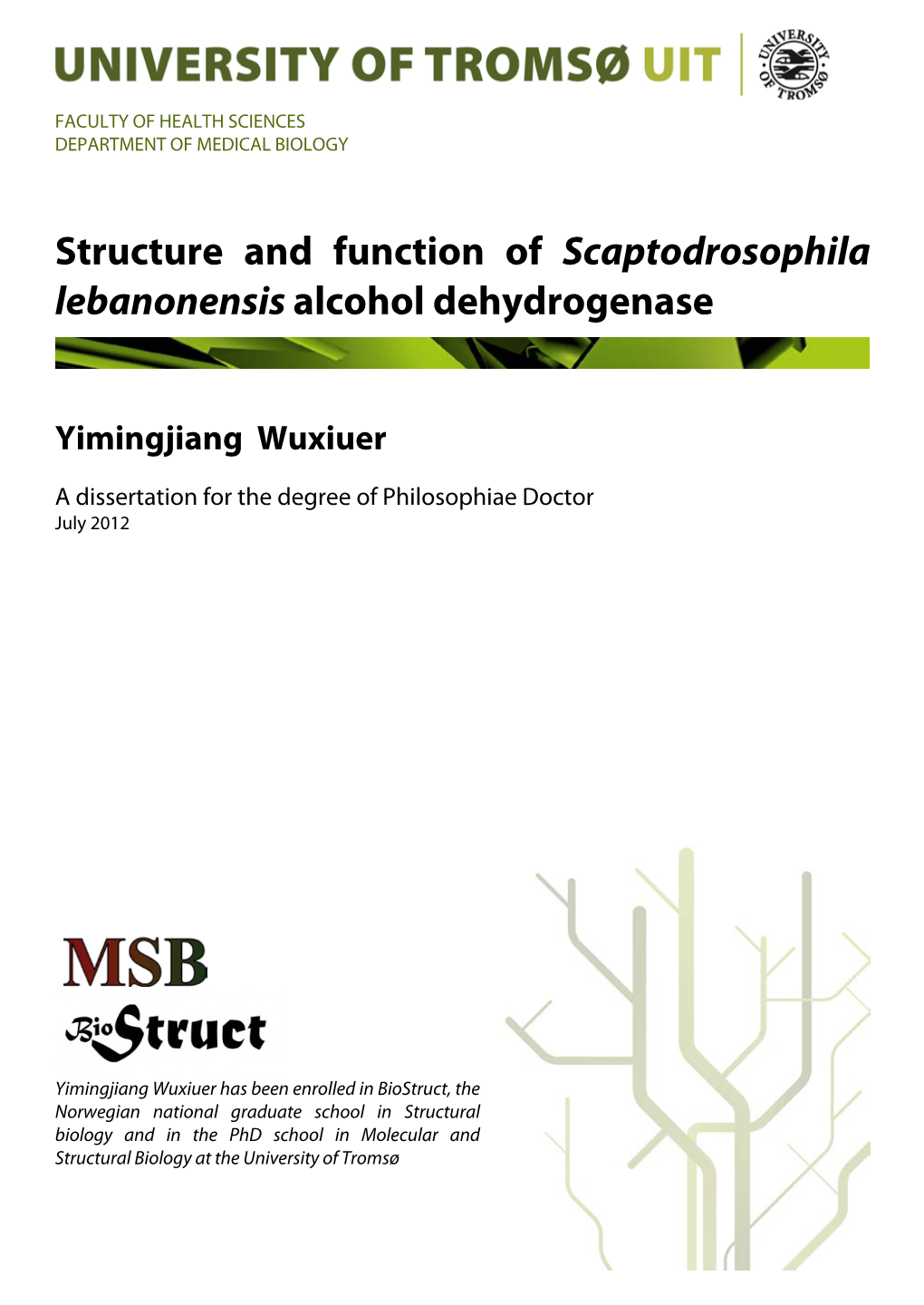 Structure and Function of Scaptodrosophila Lebanonensis Alcohol Dehydrogenase