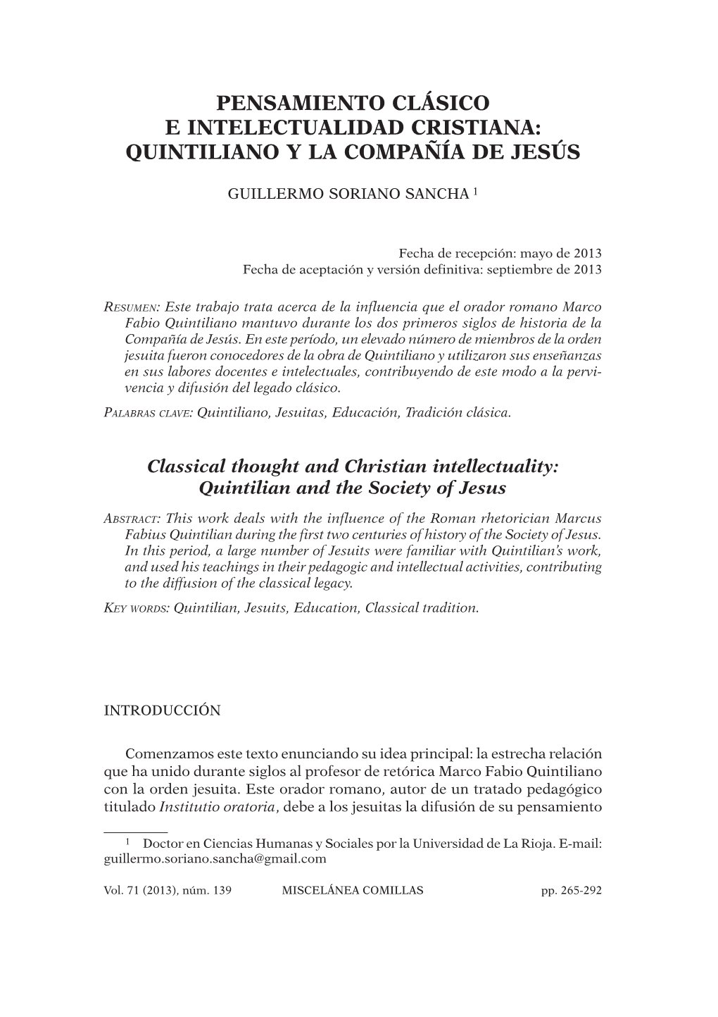 Quintiliano Y La Compañía De Jesús