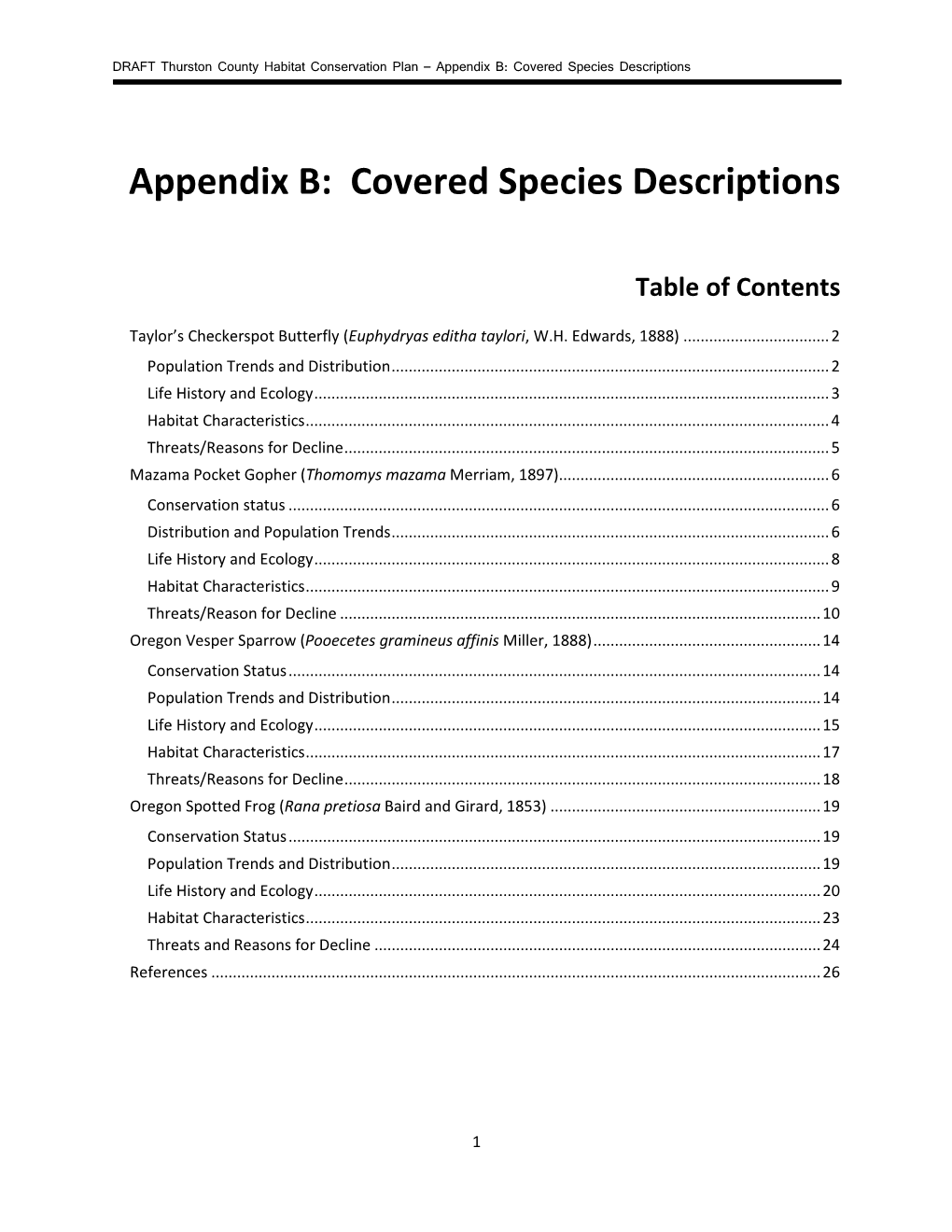 Appendix B: Covered Species Descriptions