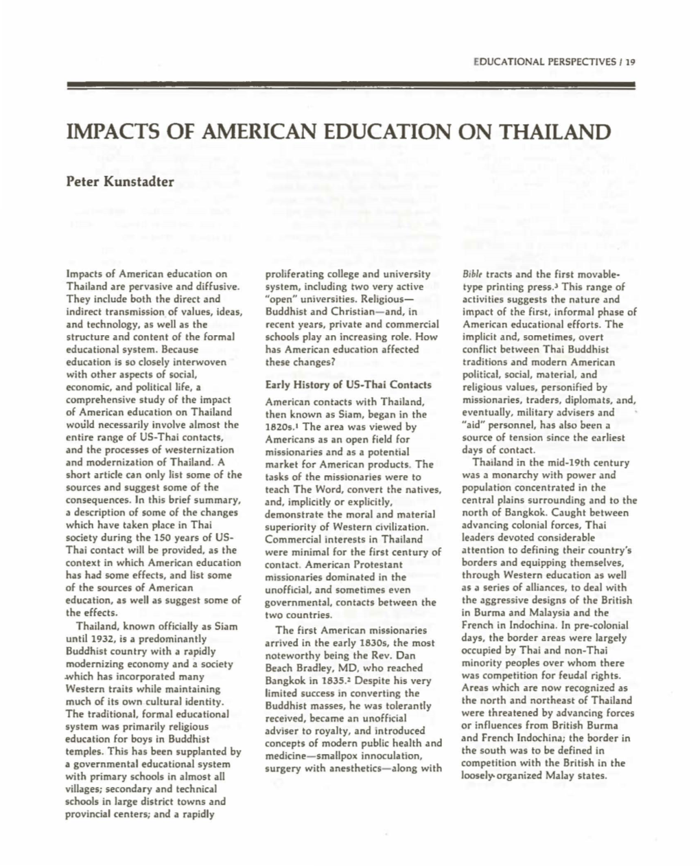 Impacts of American Education on Thailand