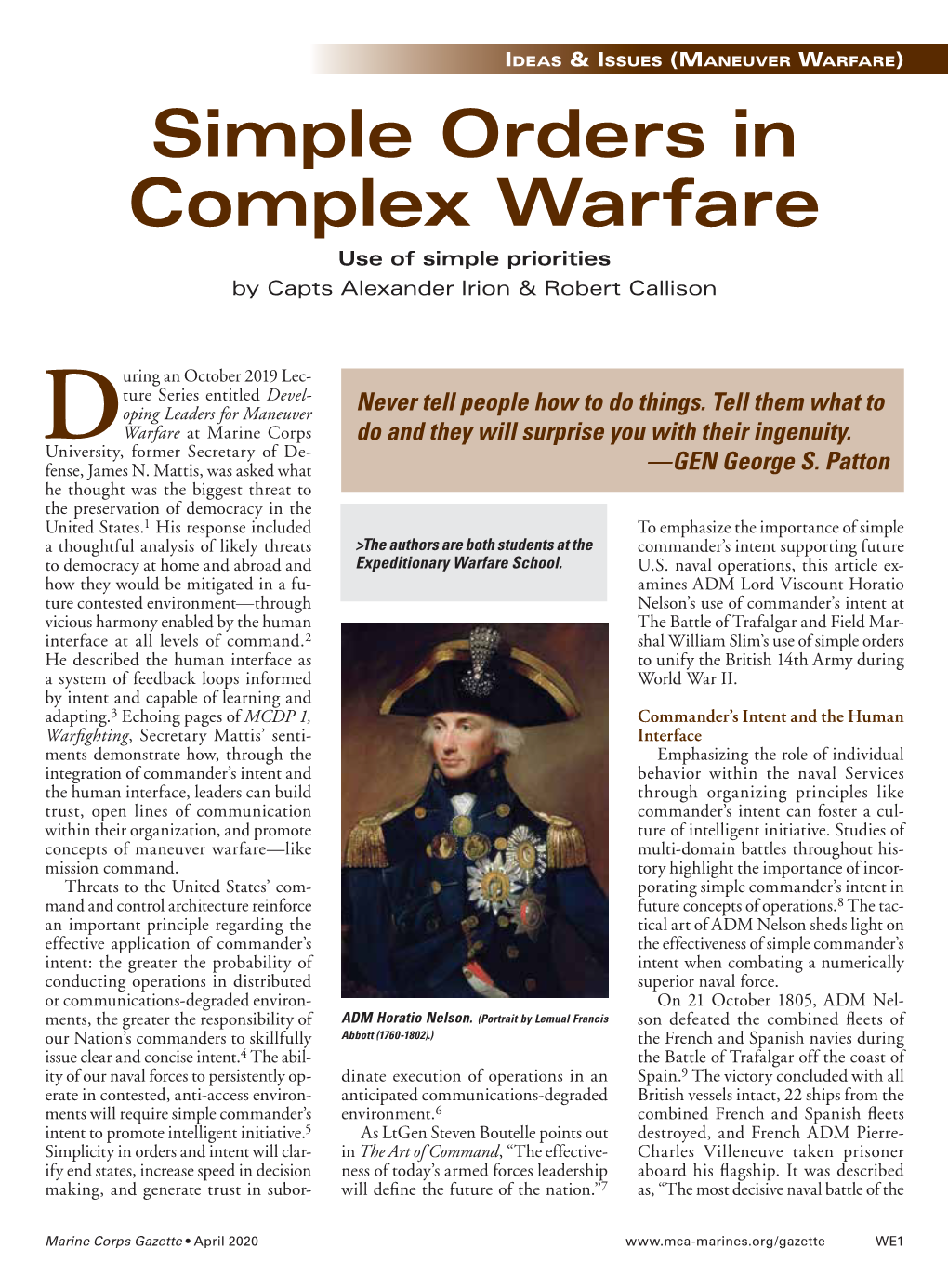 Simple Orders in Complex Warfare Use of Simple Priorities by Capts Alexander Irion & Robert Callison