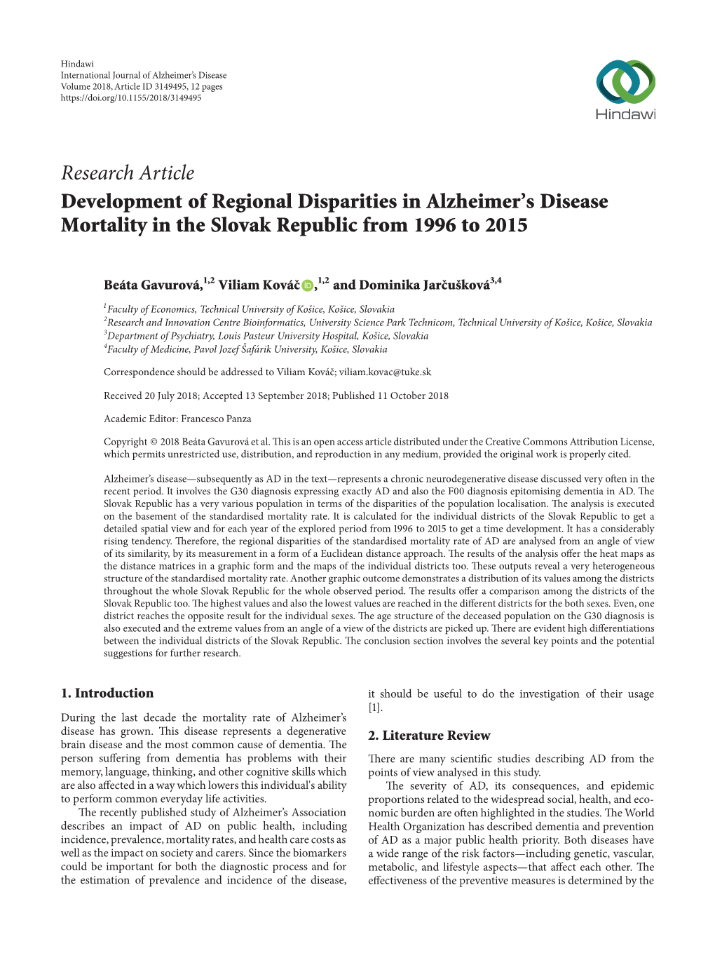 Research Article Development of Regional Disparities in Alzheimer's