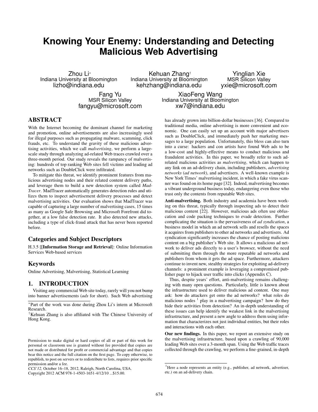 Understanding and Detecting Malicious Web Advertising