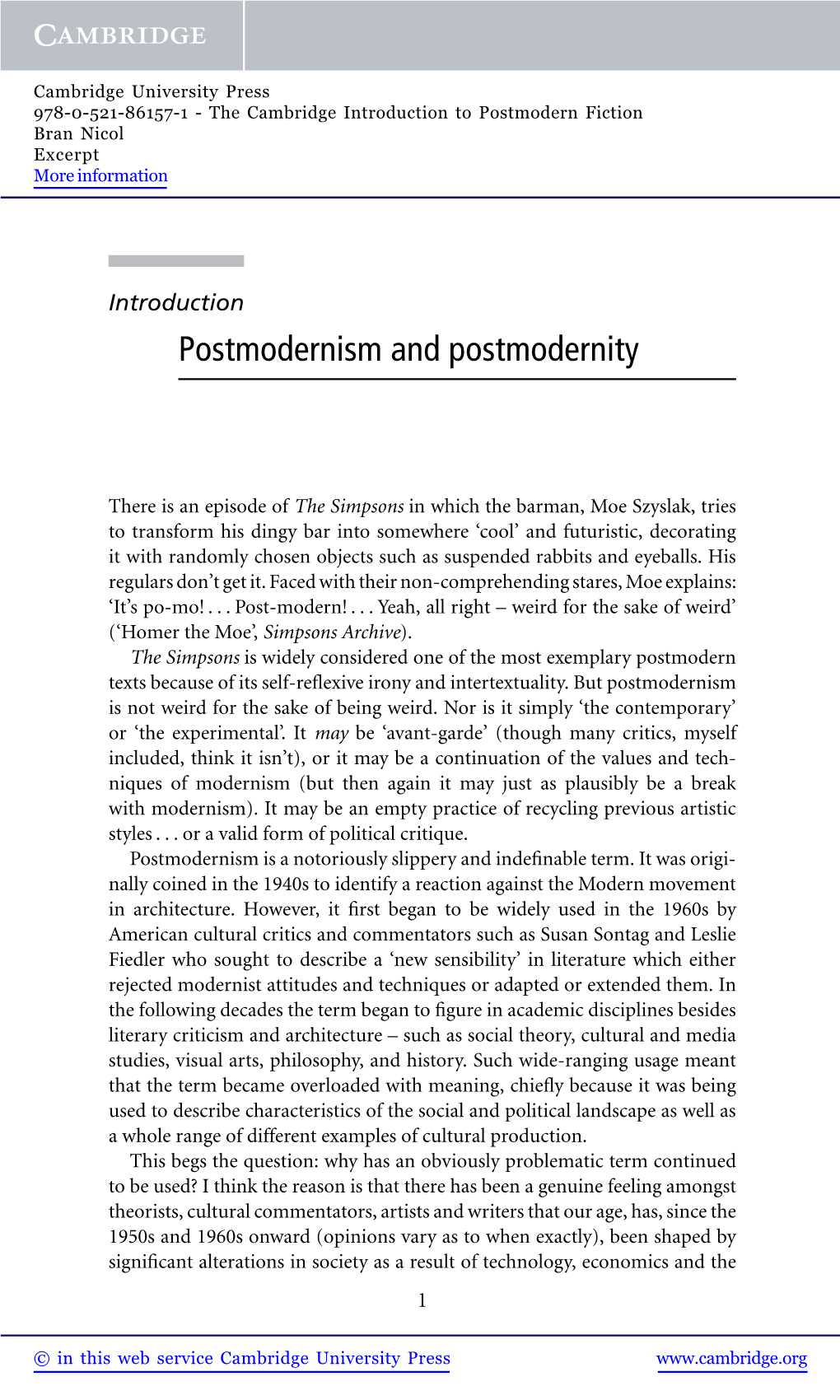 Postmodernism and Postmodernity