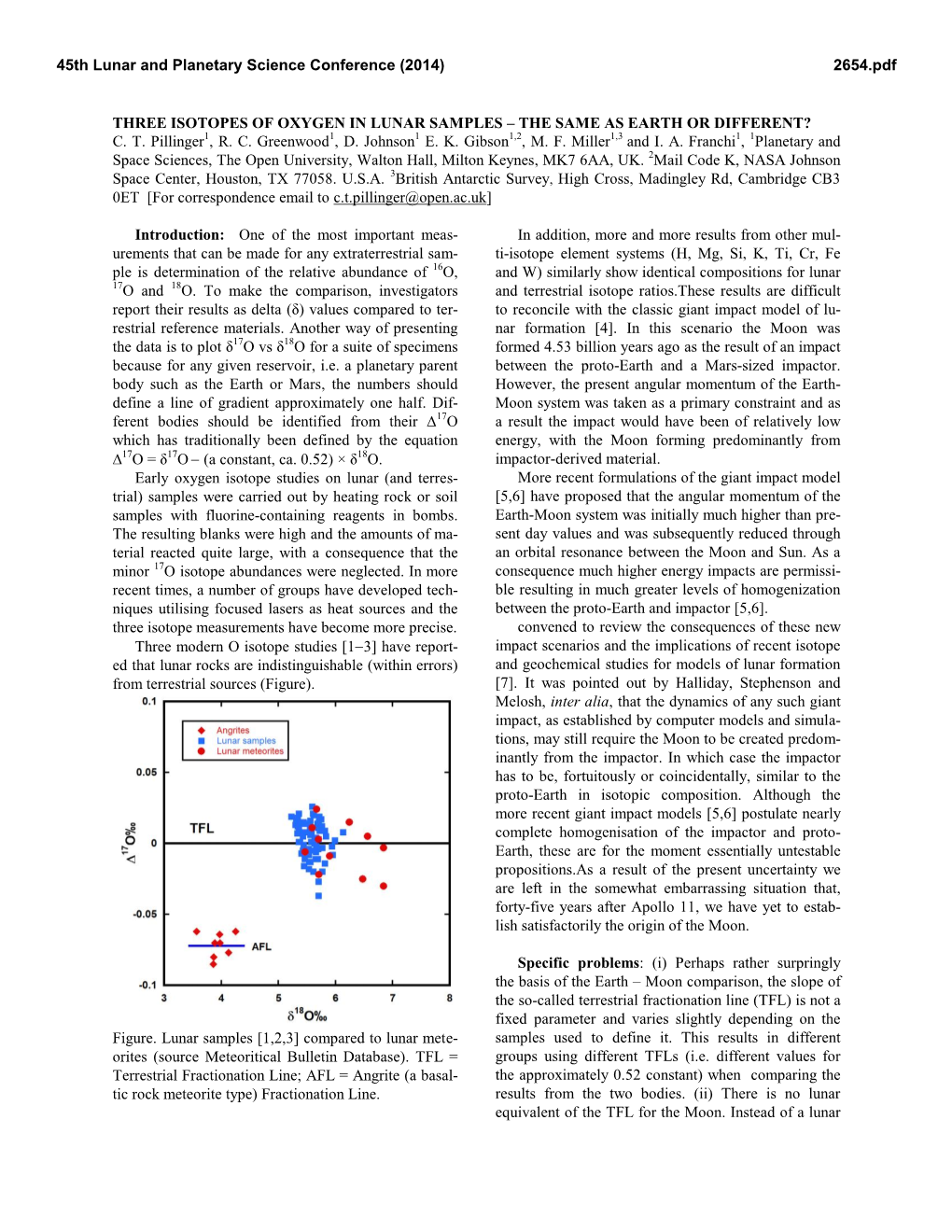 Three Isotopes of Oxygen in Lunar Samples – the Same As Earth Or Different? C