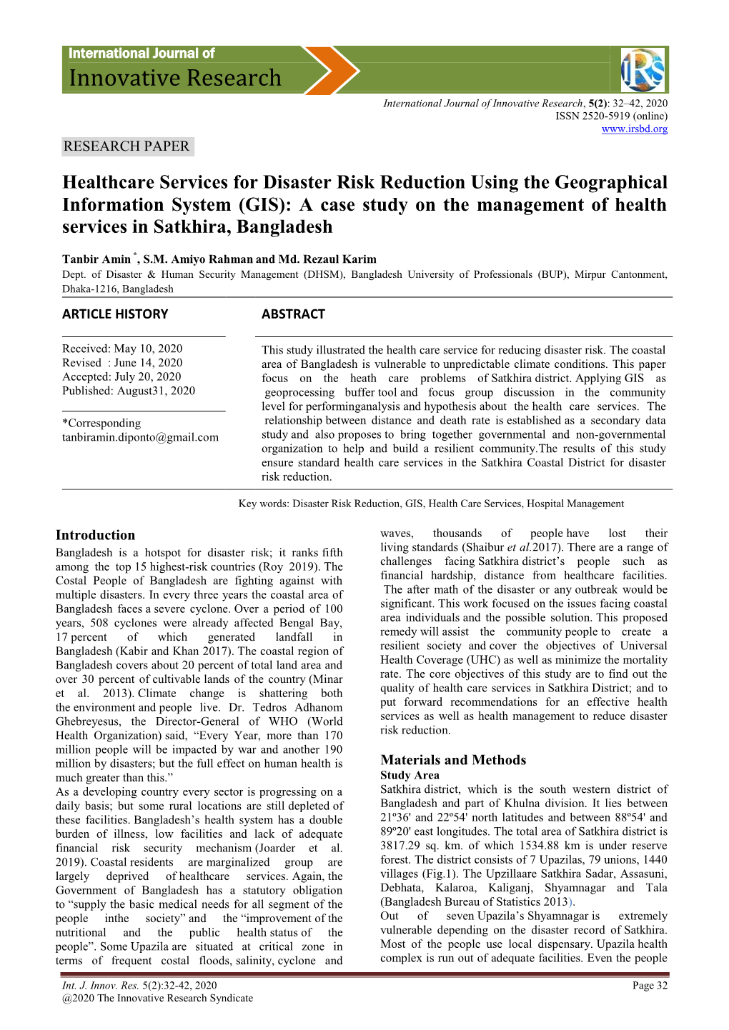 A Case Study on the Management of Health Services in Satkhira, Bangladesh