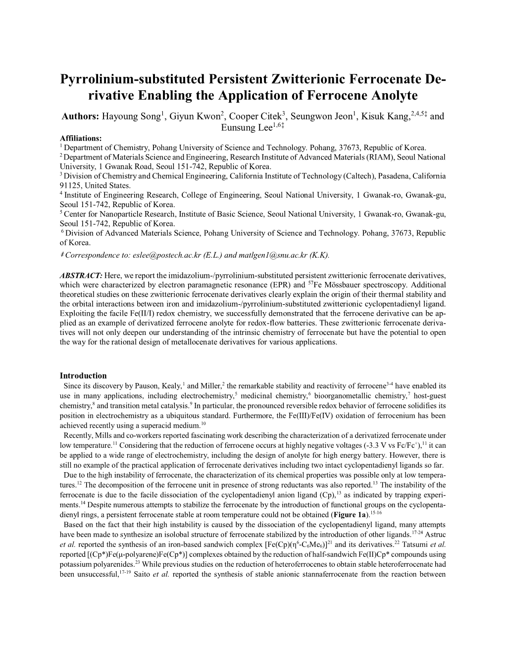 Pyrrolinium-Substituted Persistent Zwitterionic Ferrocenate De