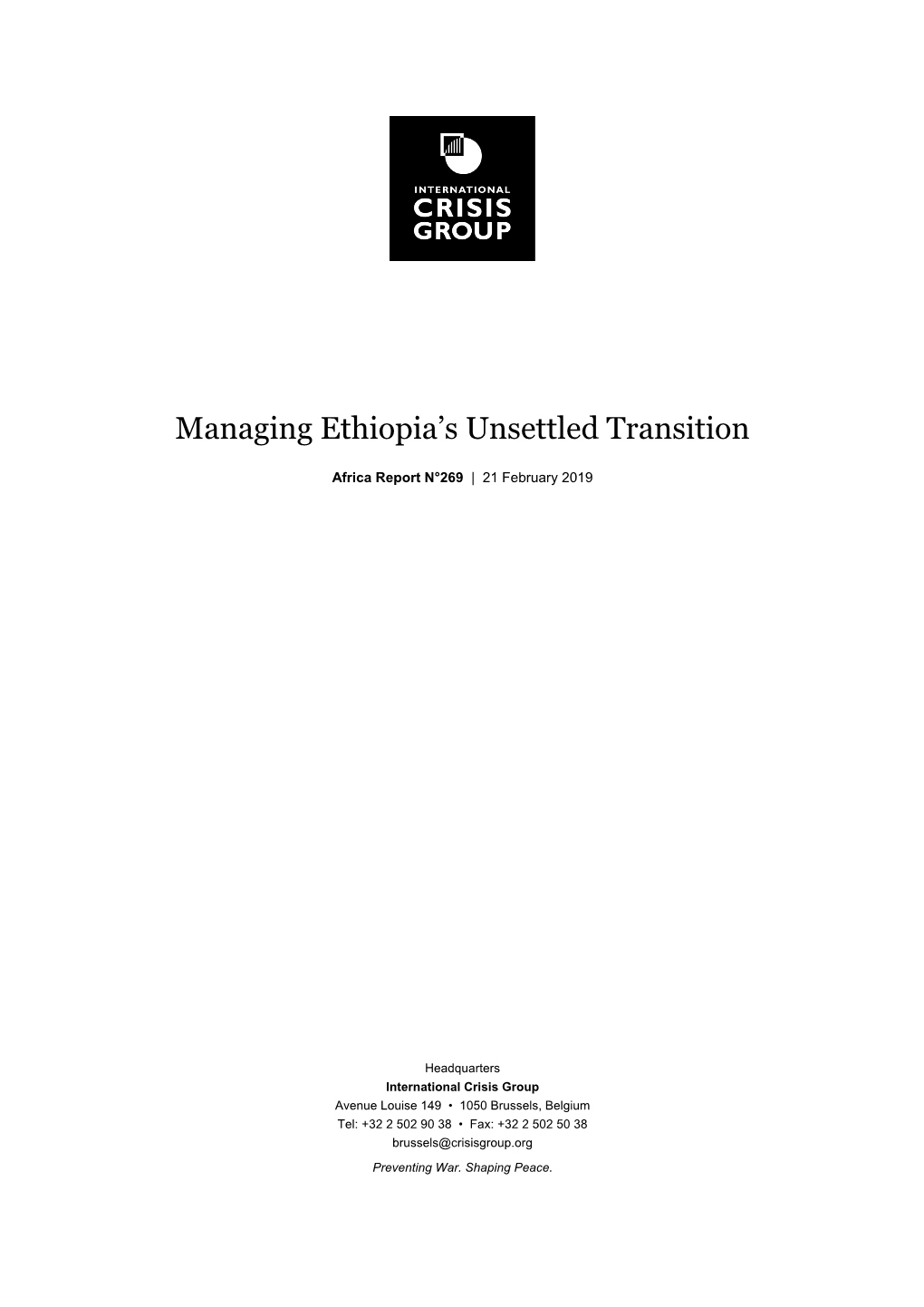 Managing Ethiopia's Unsettled Transition