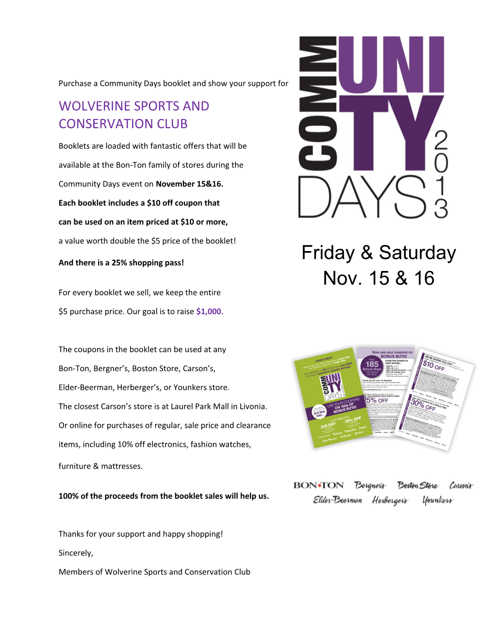 Purchase a Community Days Booklet and Show Your Support For