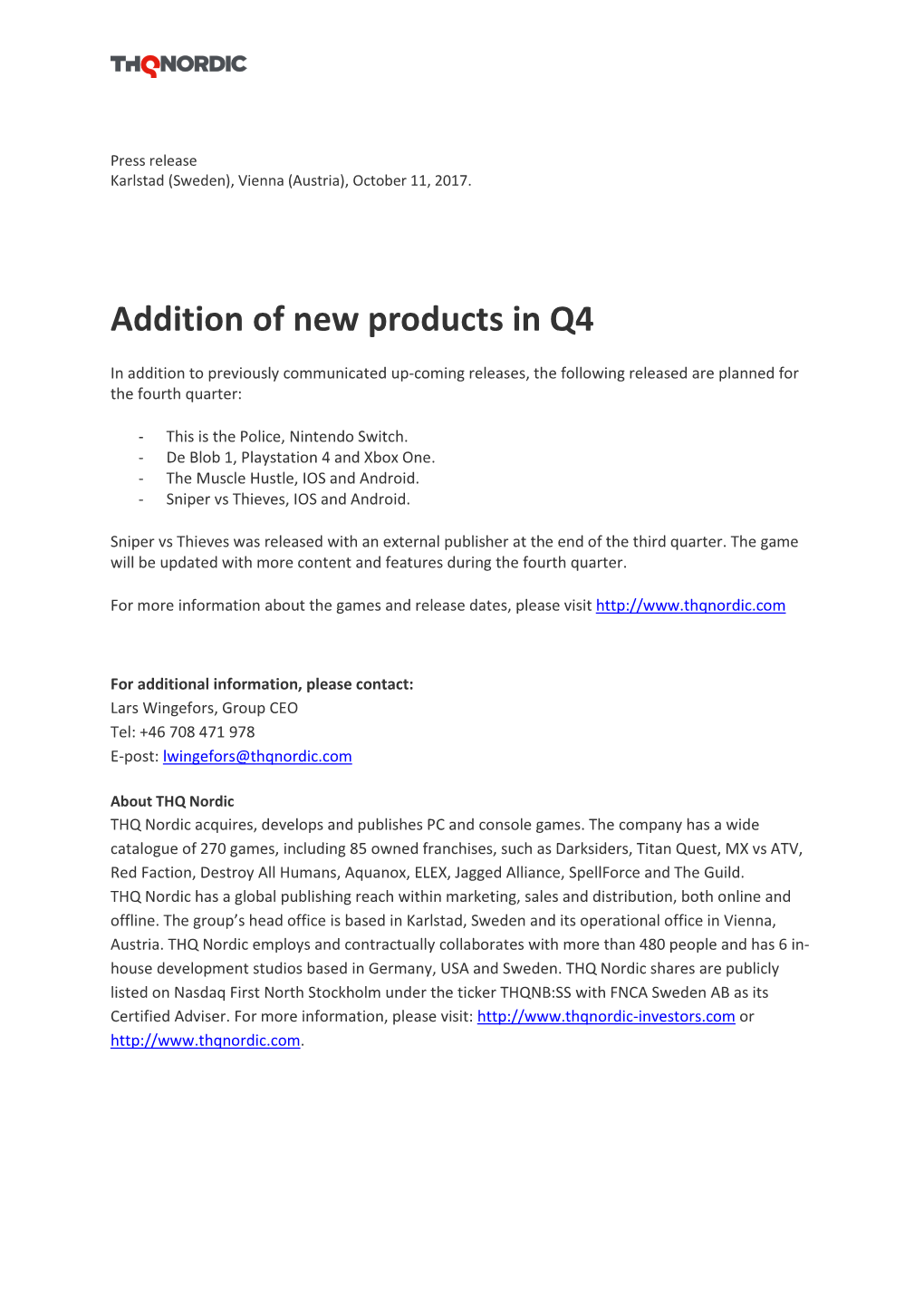 Addition of New Products in Q4