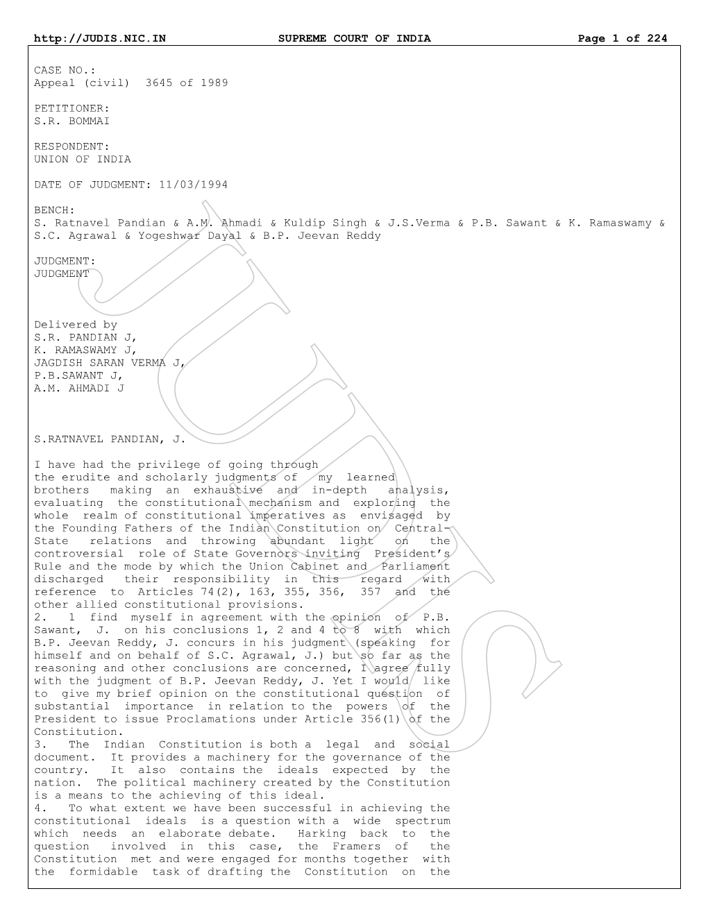 SUPREME COURT of INDIA Page 1 of 224