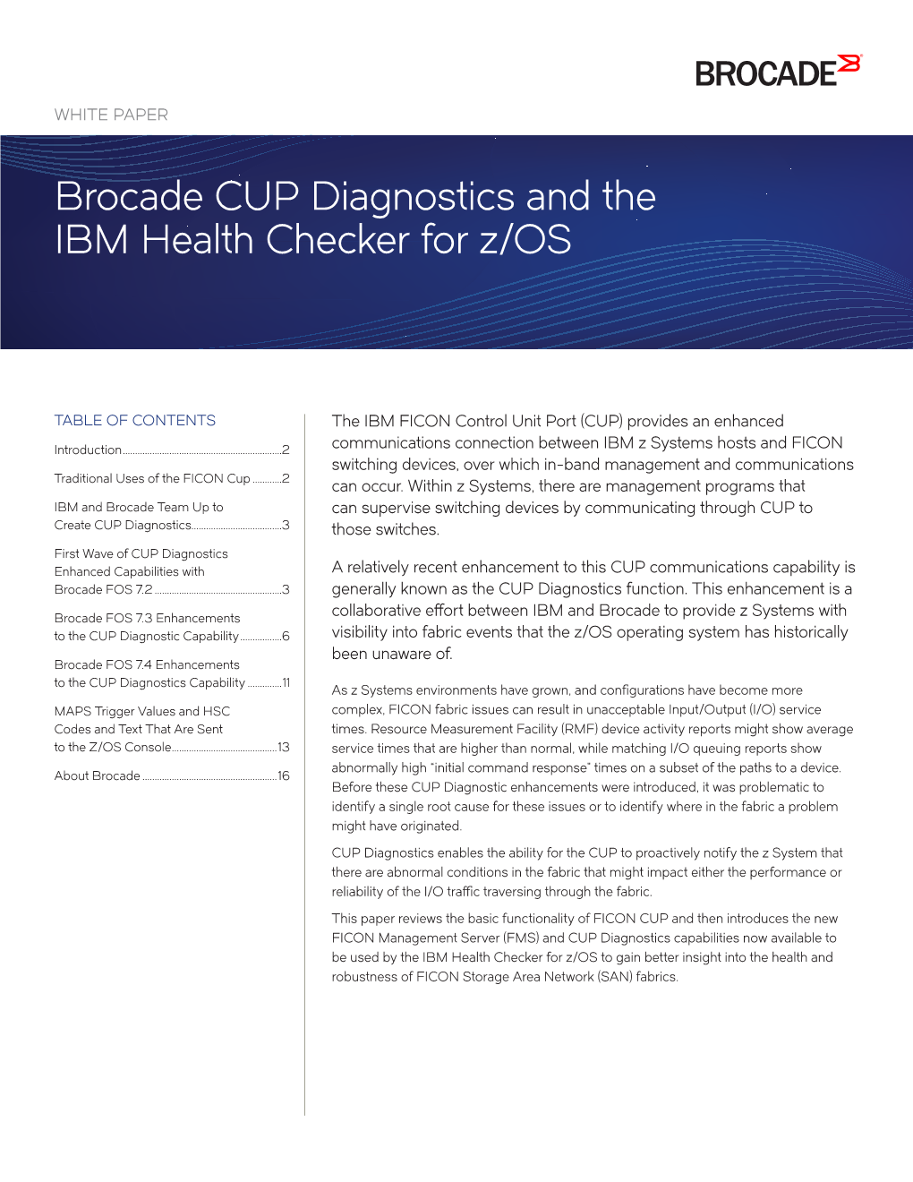 Brocade CUP Diagnostics and the IBM Health Checker for Z/OS White