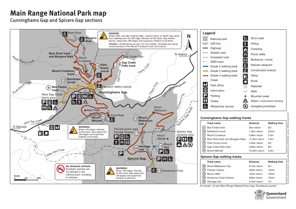 Main Range Map, Cunninghams Gap and Spicers Gap Sections