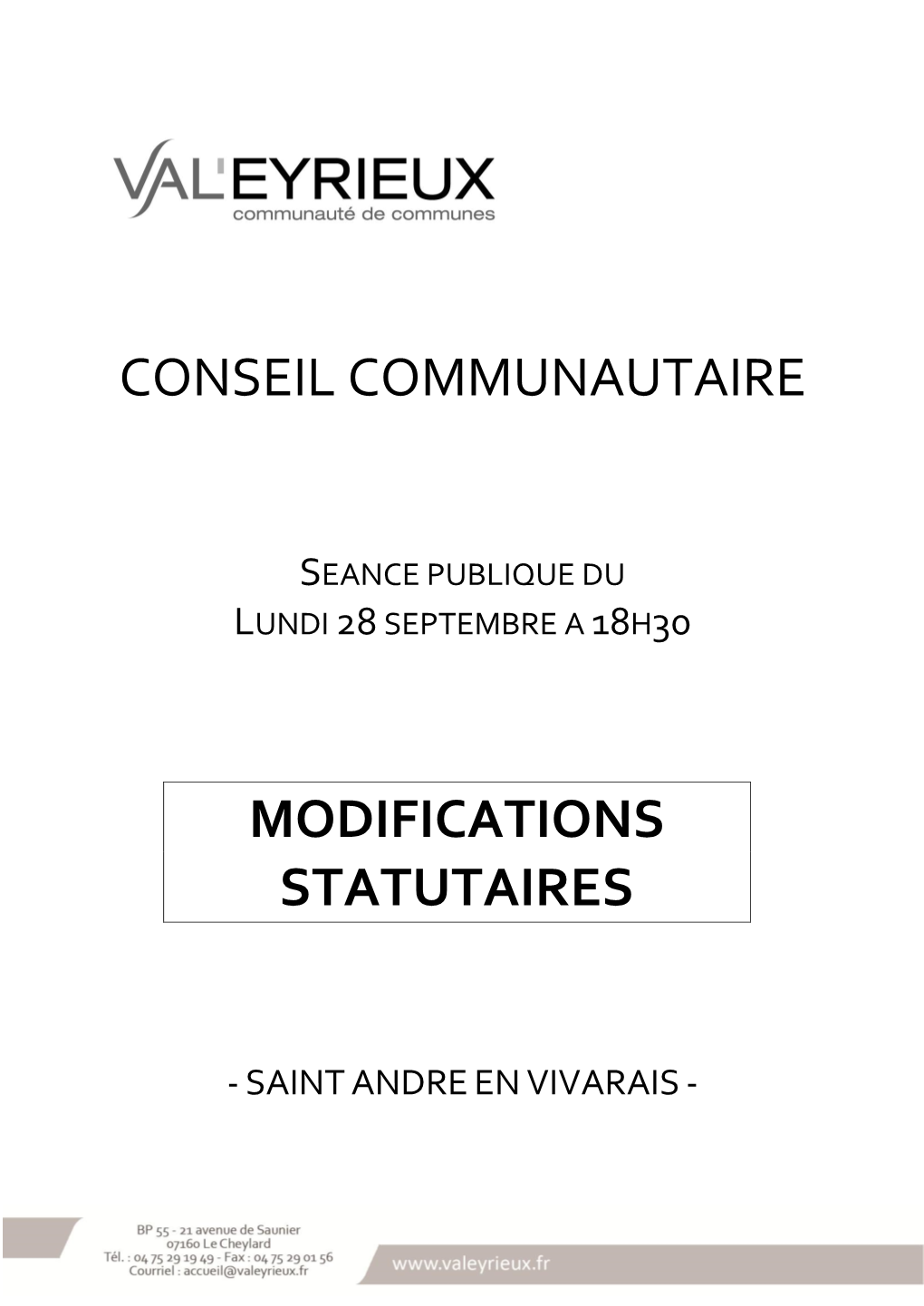 Conseil Communautaire Modifications Statutaires