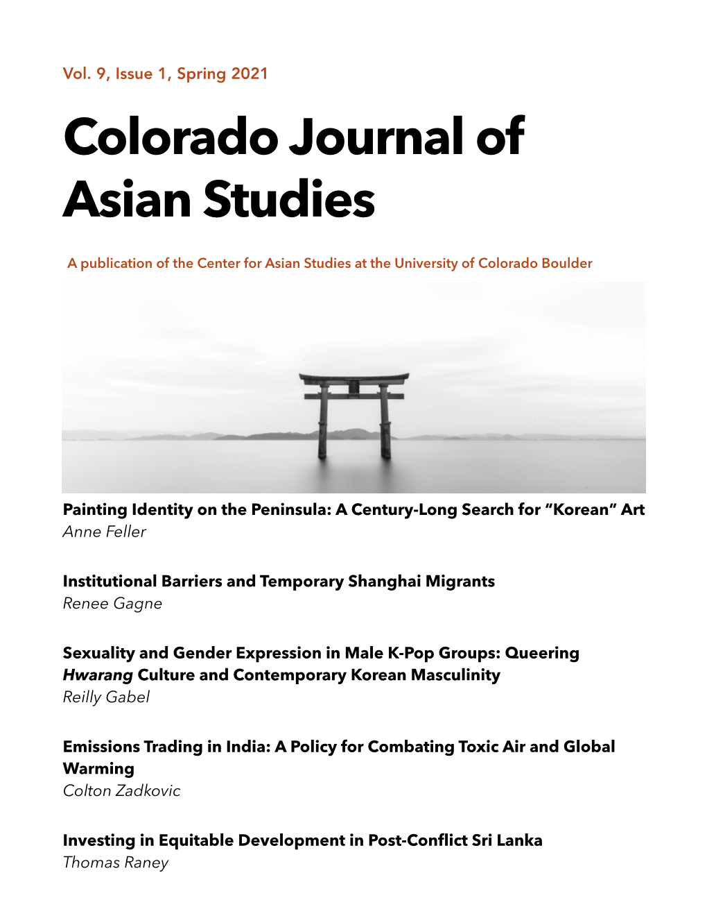 Colorado Journal of Asian Studies, Volume 9, Issue 1