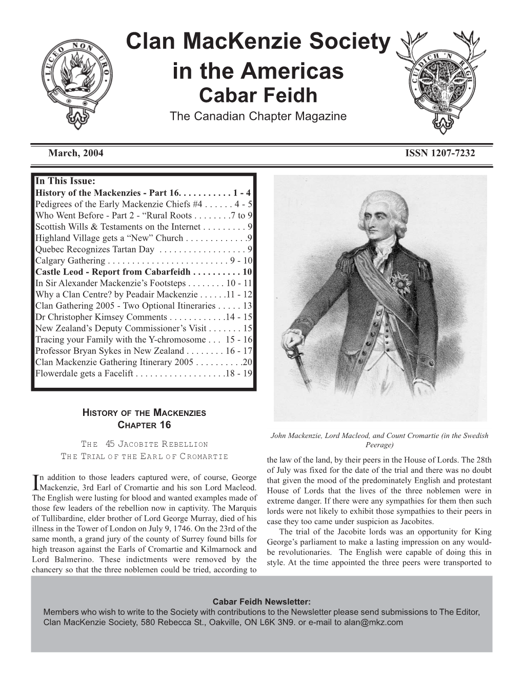 Clan Mackenzie Society in the Americas Cabar Feidh the Canadian Chapter Magazine