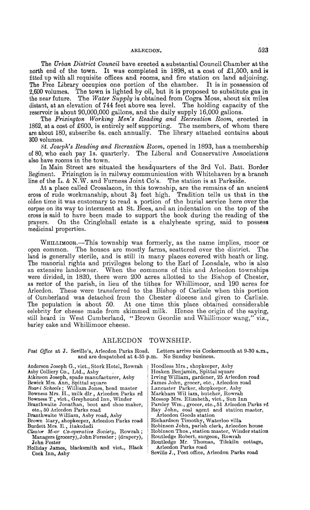 The Frizington Working Men's Reading and Recreation Room, Erected in 1862, at a Cost of £600, Is Entirely Self Supporting