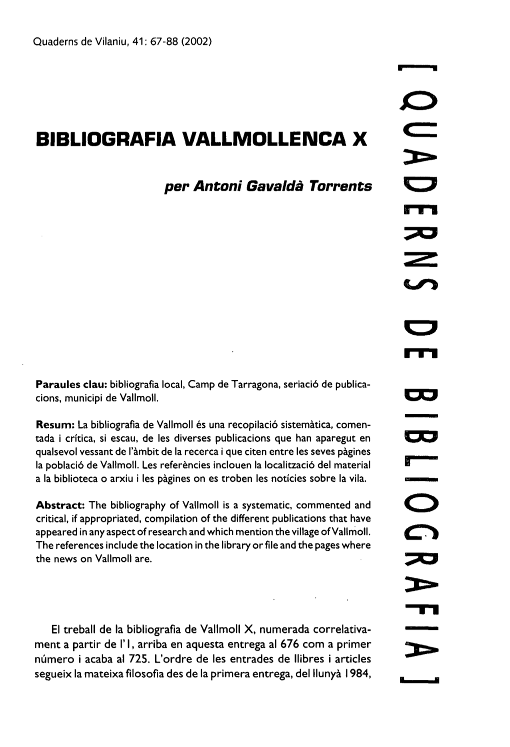Bibliografia Vallmolleimca X