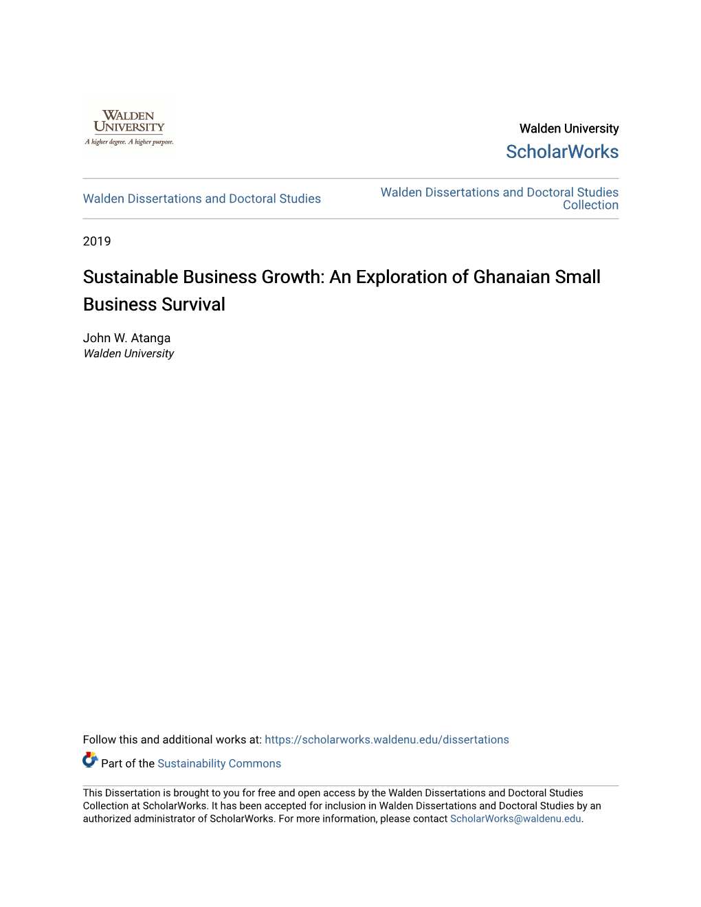 Sustainable Business Growth: an Exploration of Ghanaian Small Business Survival