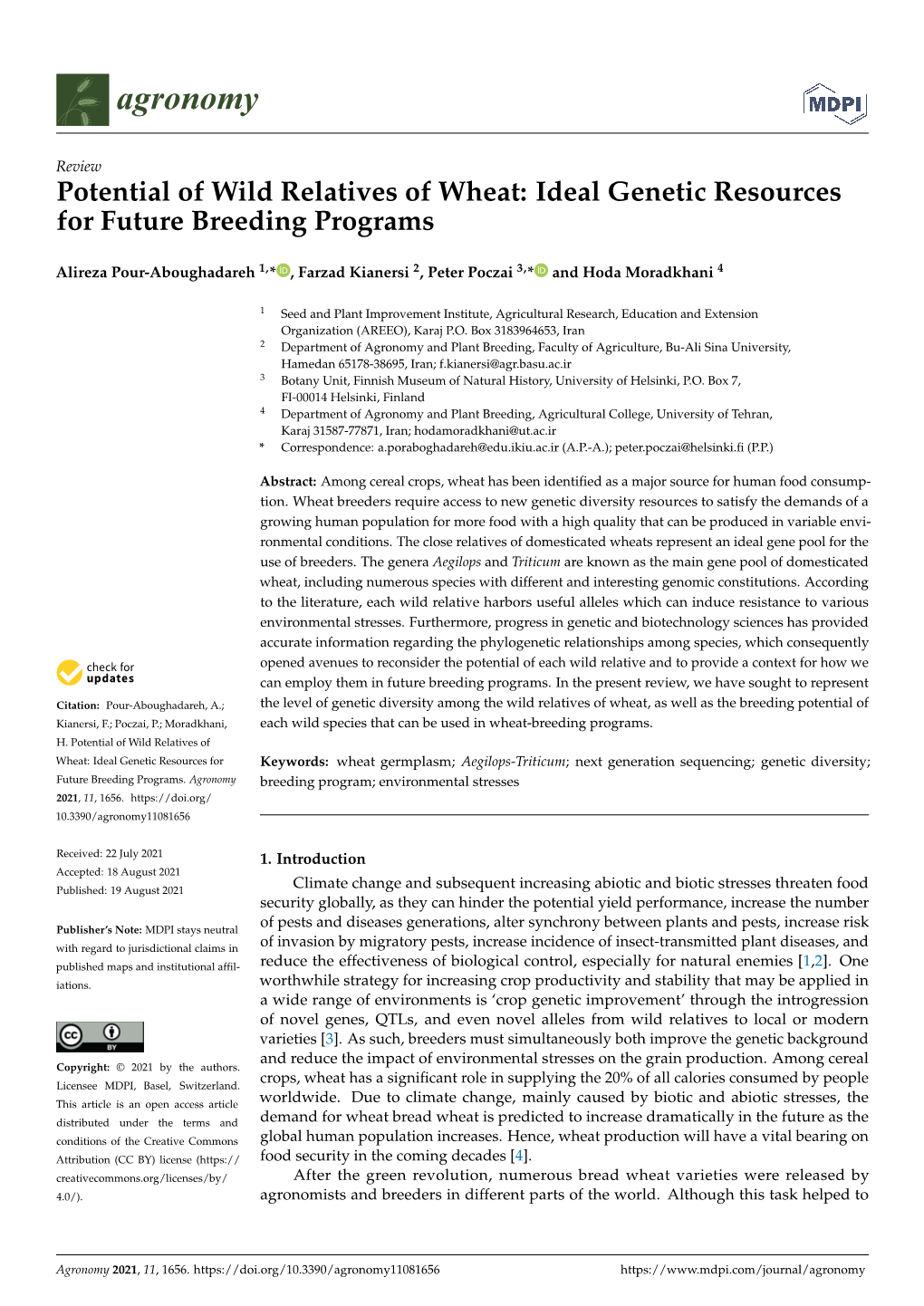 Potential of Wild Relatives of Wheat: Ideal Genetic Resources for Future Breeding Programs