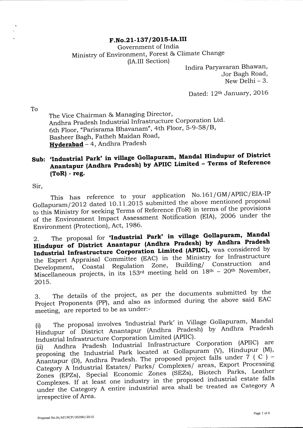 F.No.21-137/2015-IA.III Government of India Ministry Ofenvironment