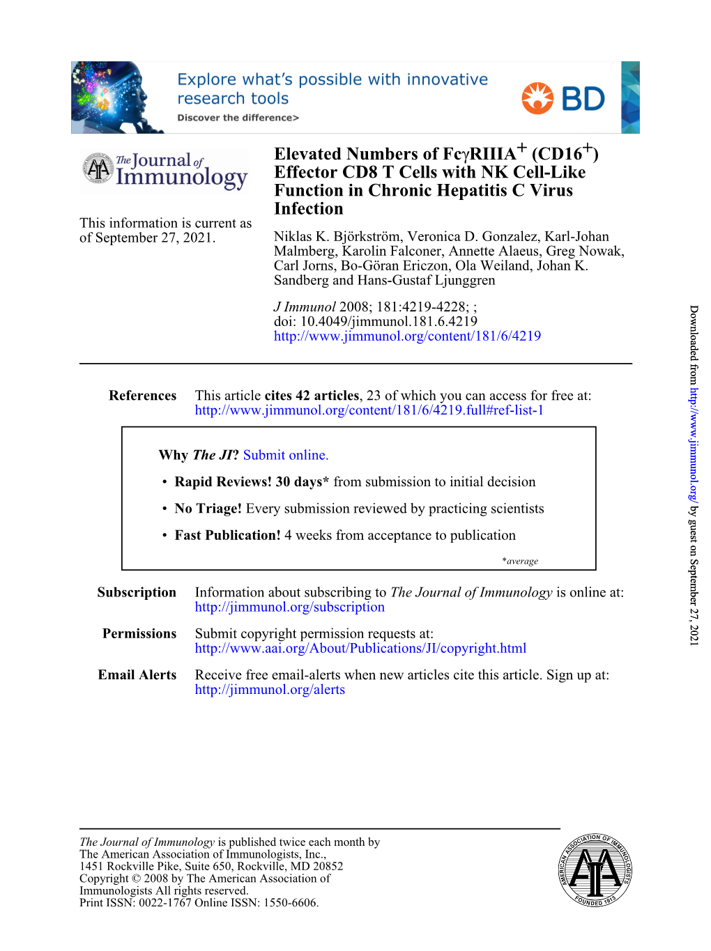 Infection Function in Chronic Hepatitis C Virus Effector CD8 T Cells With