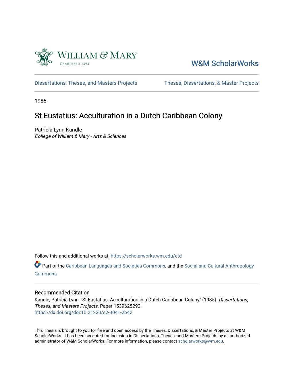 St Eustatius: Acculturation in a Dutch Caribbean Colony