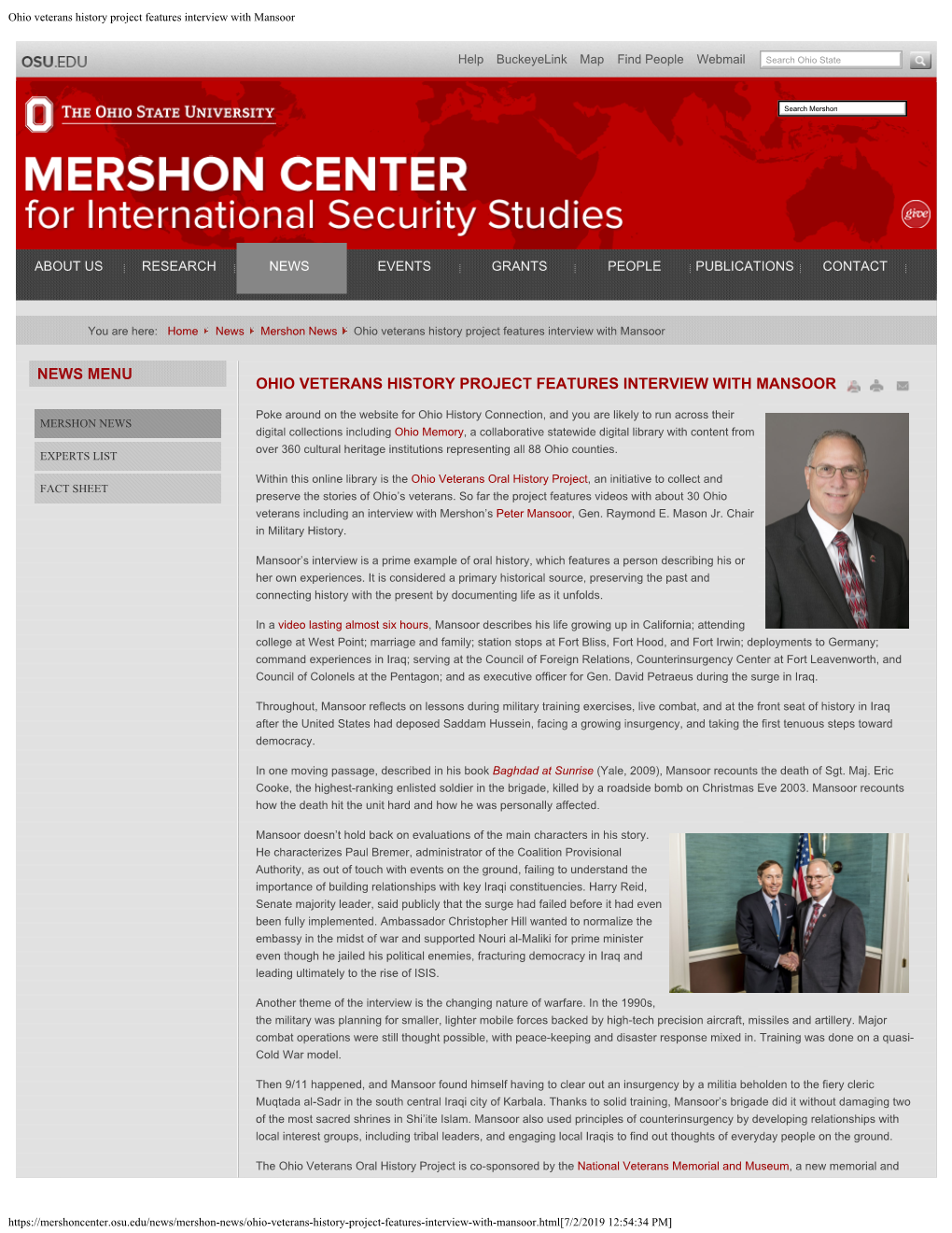 Ohio Veterans History Project Features Interview with Mansoor