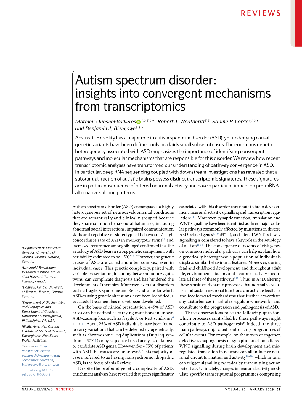 Autism Spectrum Disorder: Insights Into Convergent Mechanisms from Transcriptomics