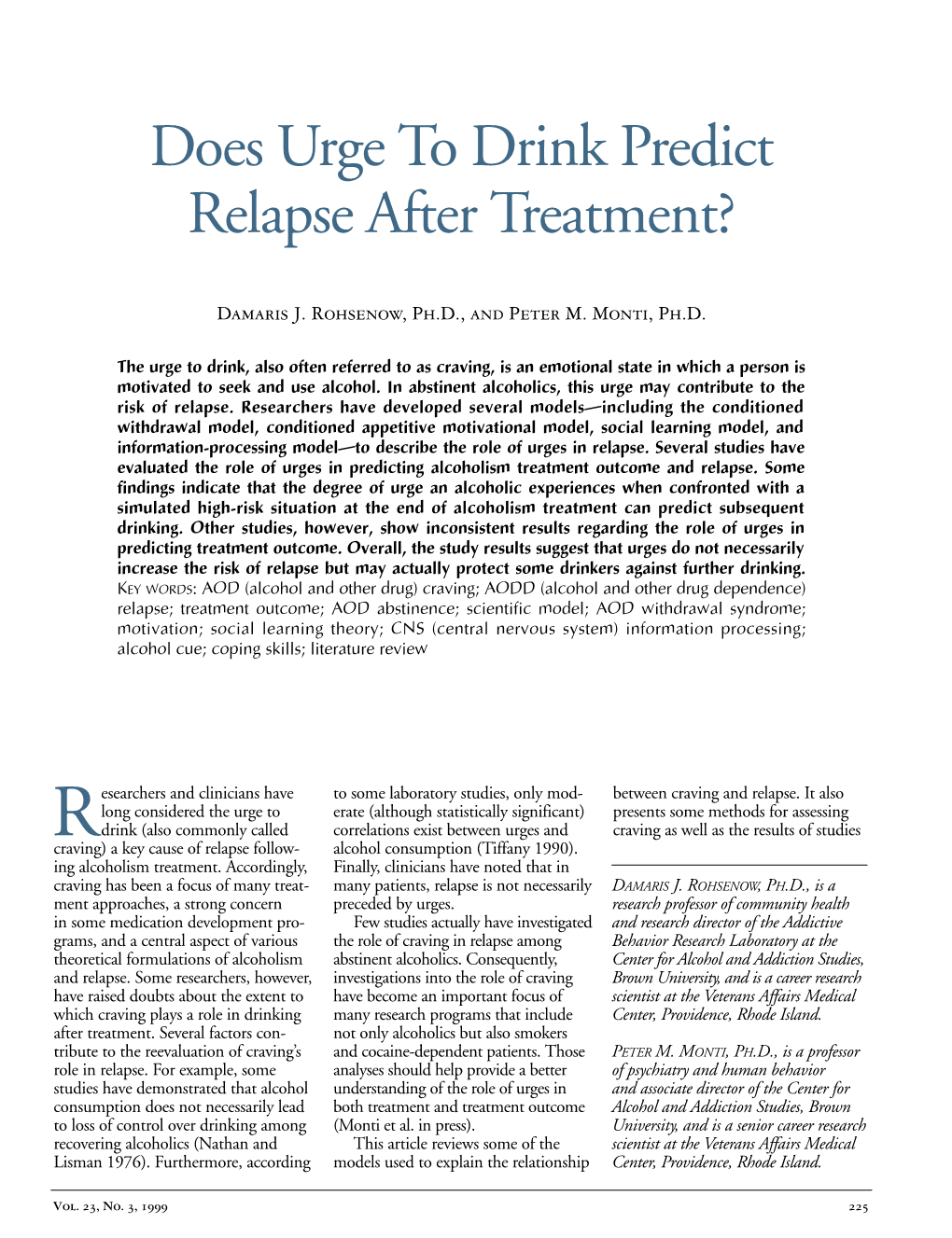 Does Urge to Drink Predict Relapse After Treatment?
