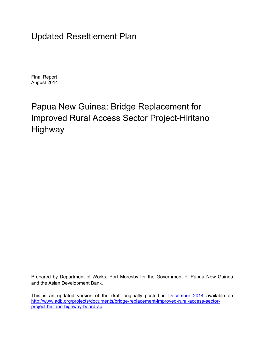 43200-024: Hiritano Highway Updated Resettlement Plan