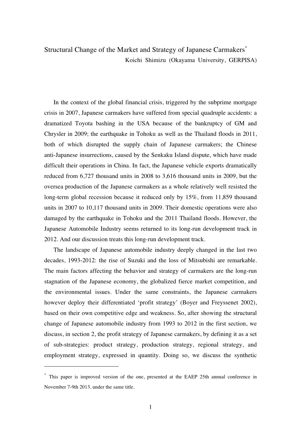 2014 Structural Change of the Market and Strategy of Japanese Carmakers