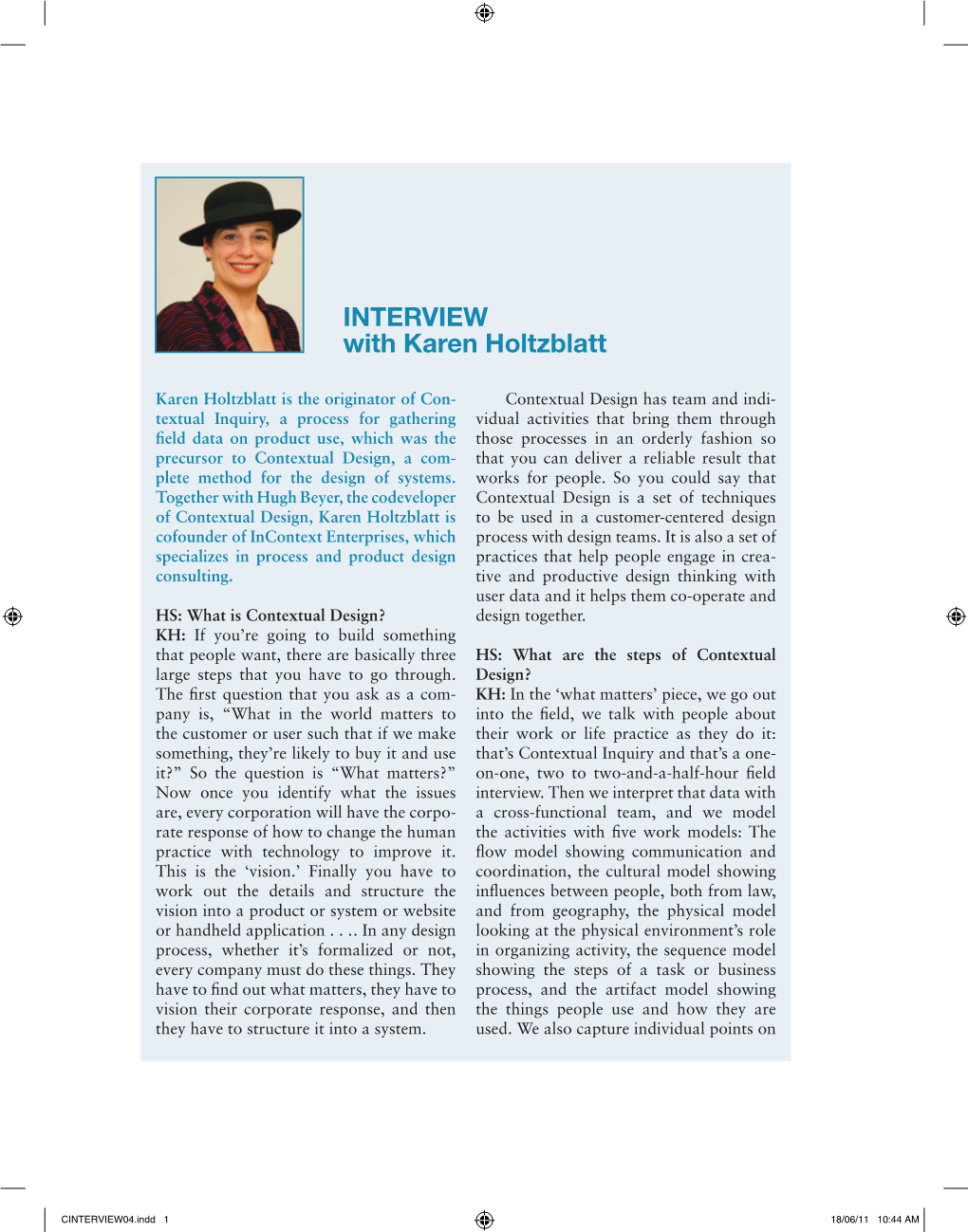 INTERVIEW with Karen Holtzblatt