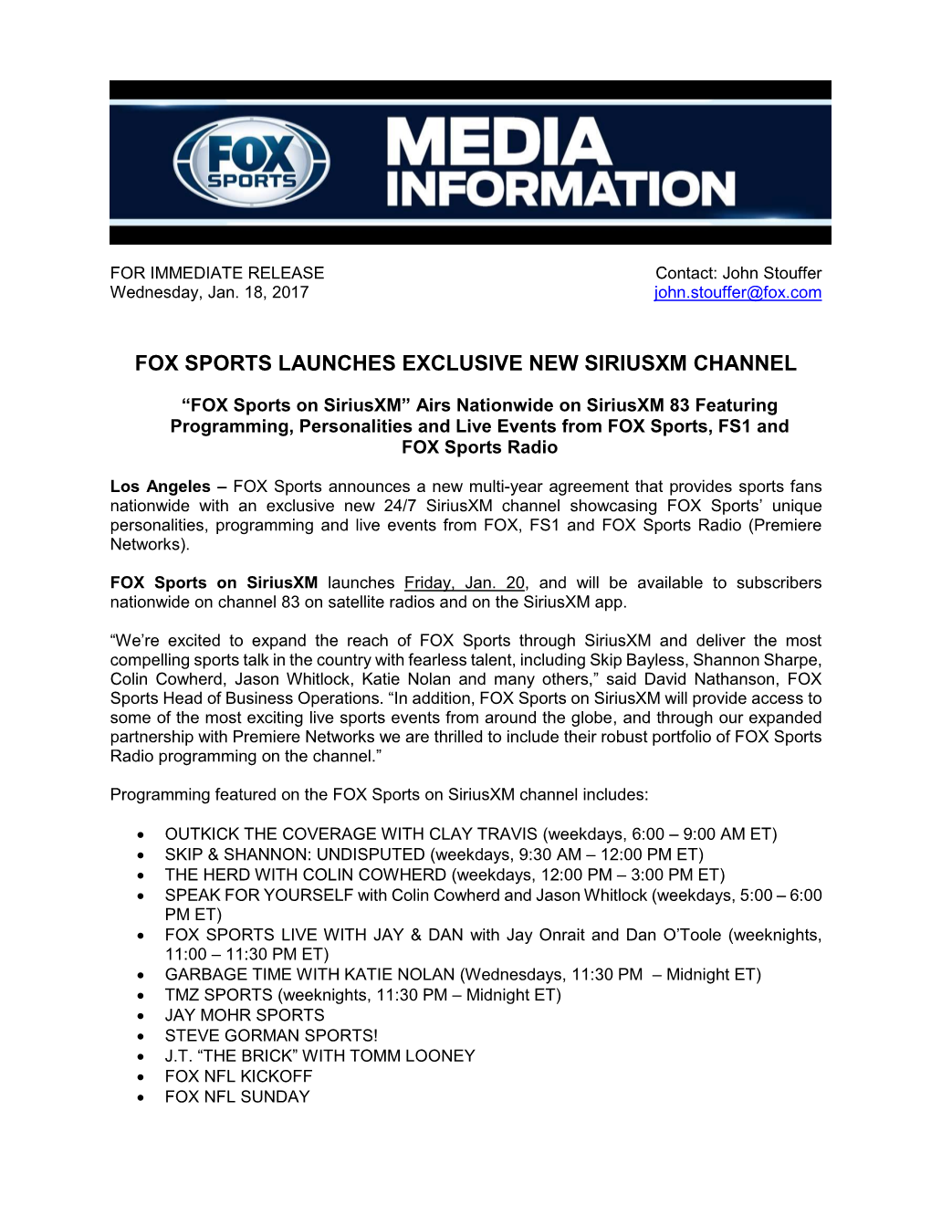 Fox Sports Launches Exclusive New Siriusxm Channel