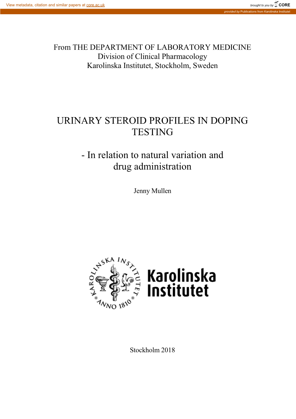 Urinary Steroid Profiles in Doping Testing