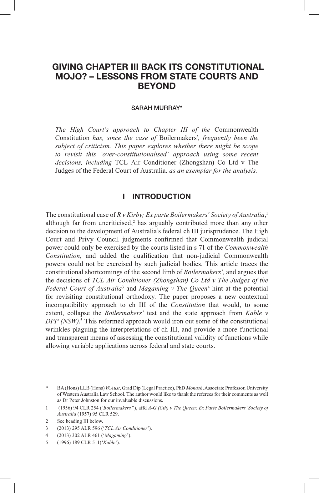 Giving Chapter Iii Back Its Constitutional Mojo? – Lessons from State Courts and Beyond