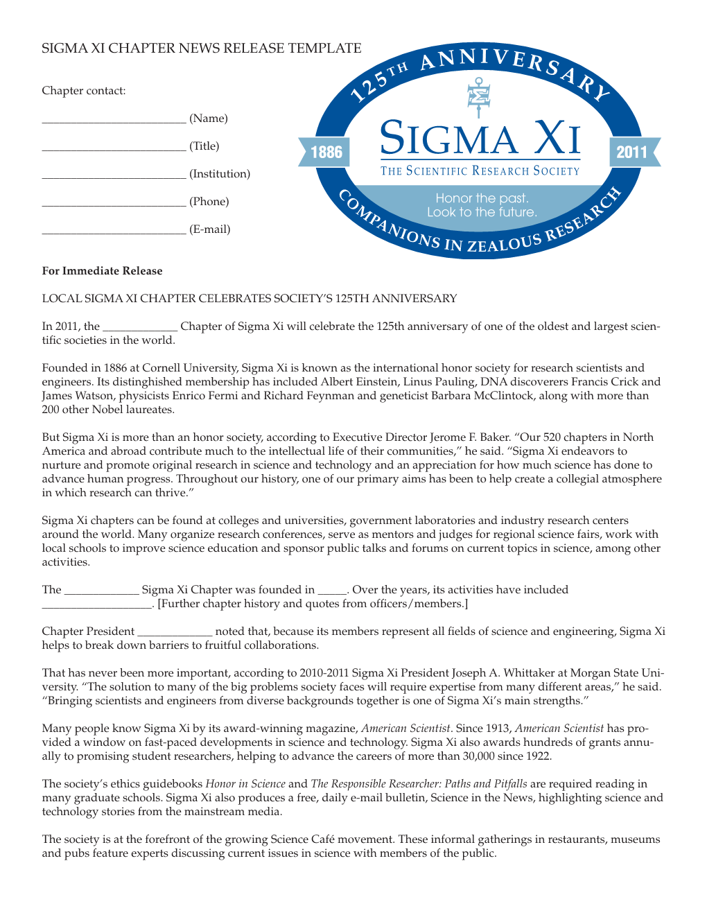 Sigma Xi Chapter News Release Template