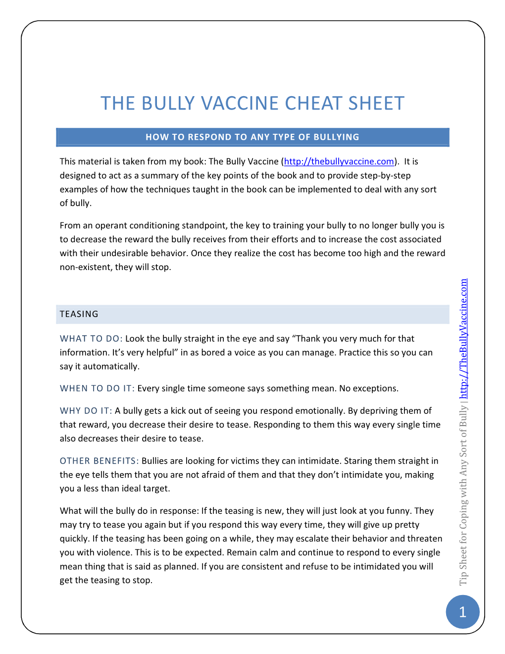 Tip Sheet for Coping with Any Sort of Bully