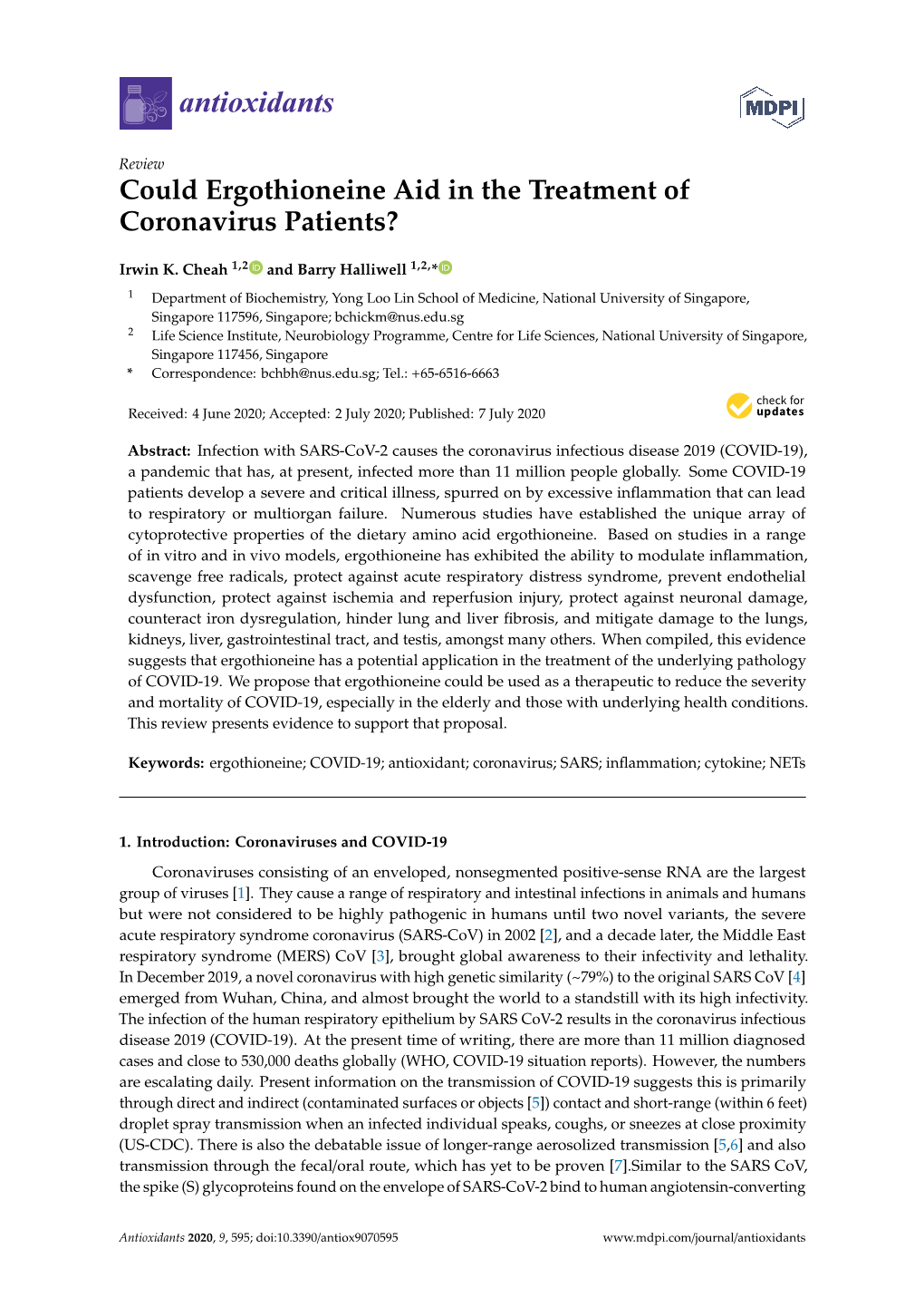 Could Ergothioneine Aid in the Treatment of Coronavirus Patients?