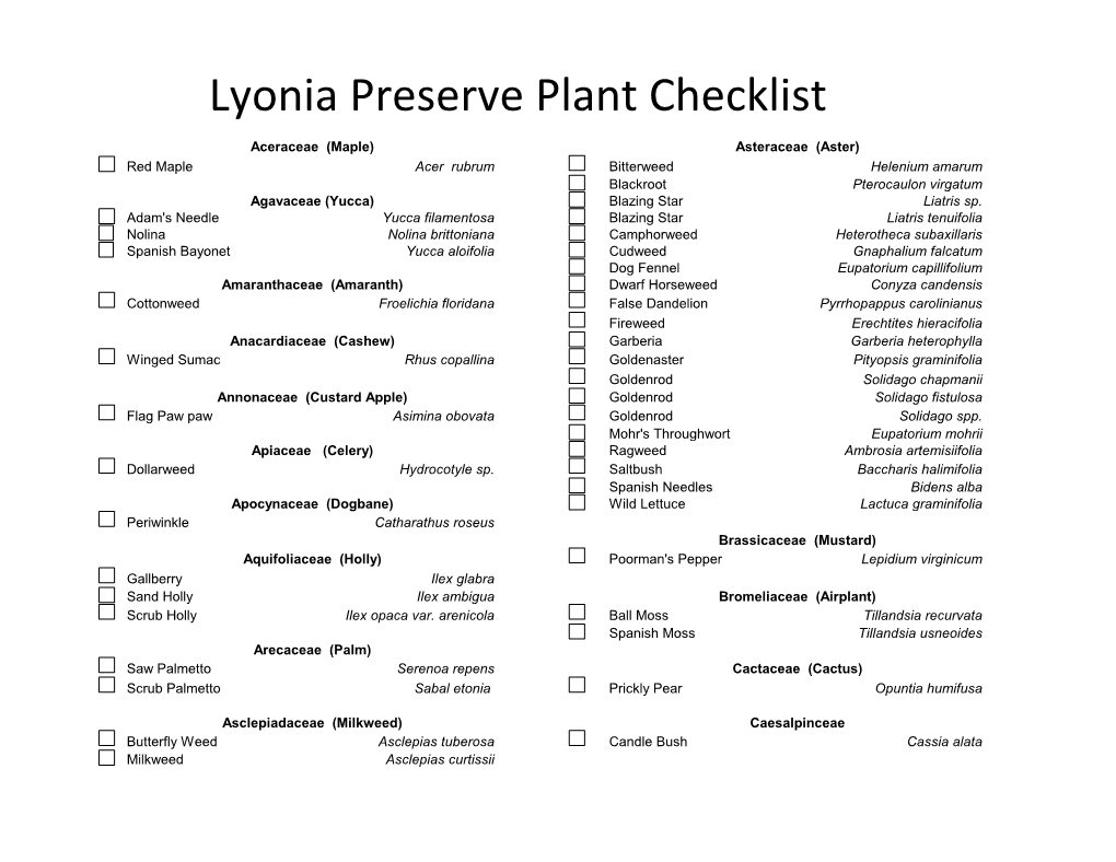 Lyonia Preserve Plant Checklist