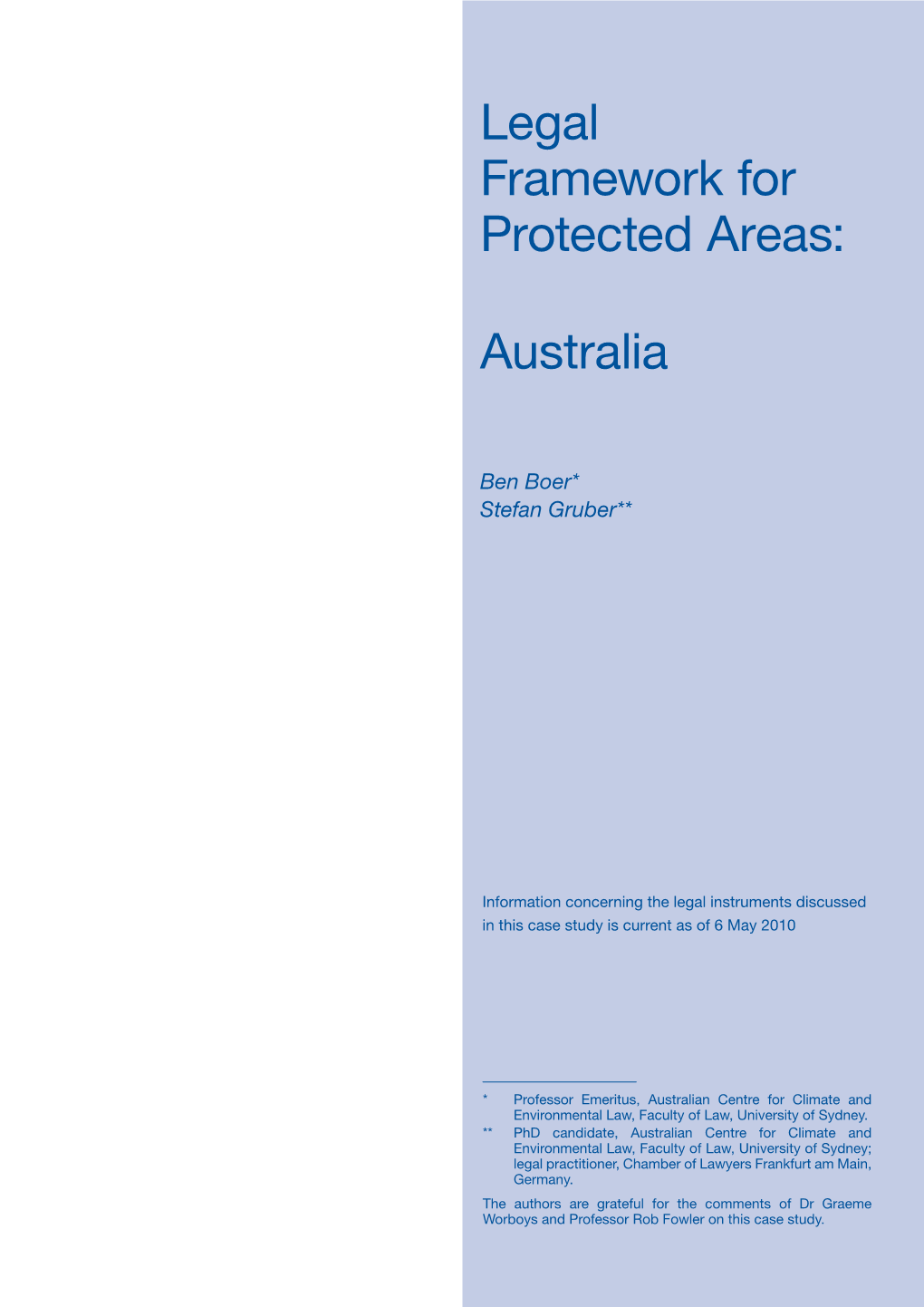 Legal Framework for Protected Areas: Australia