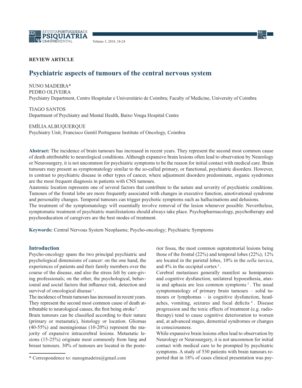 Psychiatric Aspects of Tumours of the Central Nervous System