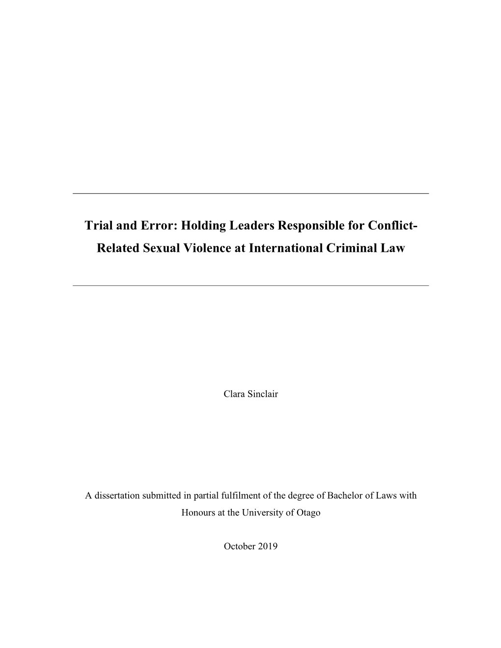 Related Sexual Violence at International Criminal Law