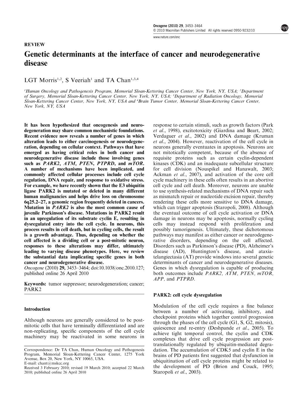 Genetic Determinants at the Interface of Cancer and Neurodegenerative Disease